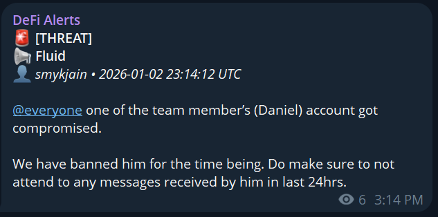 Example of critical threat alert notification